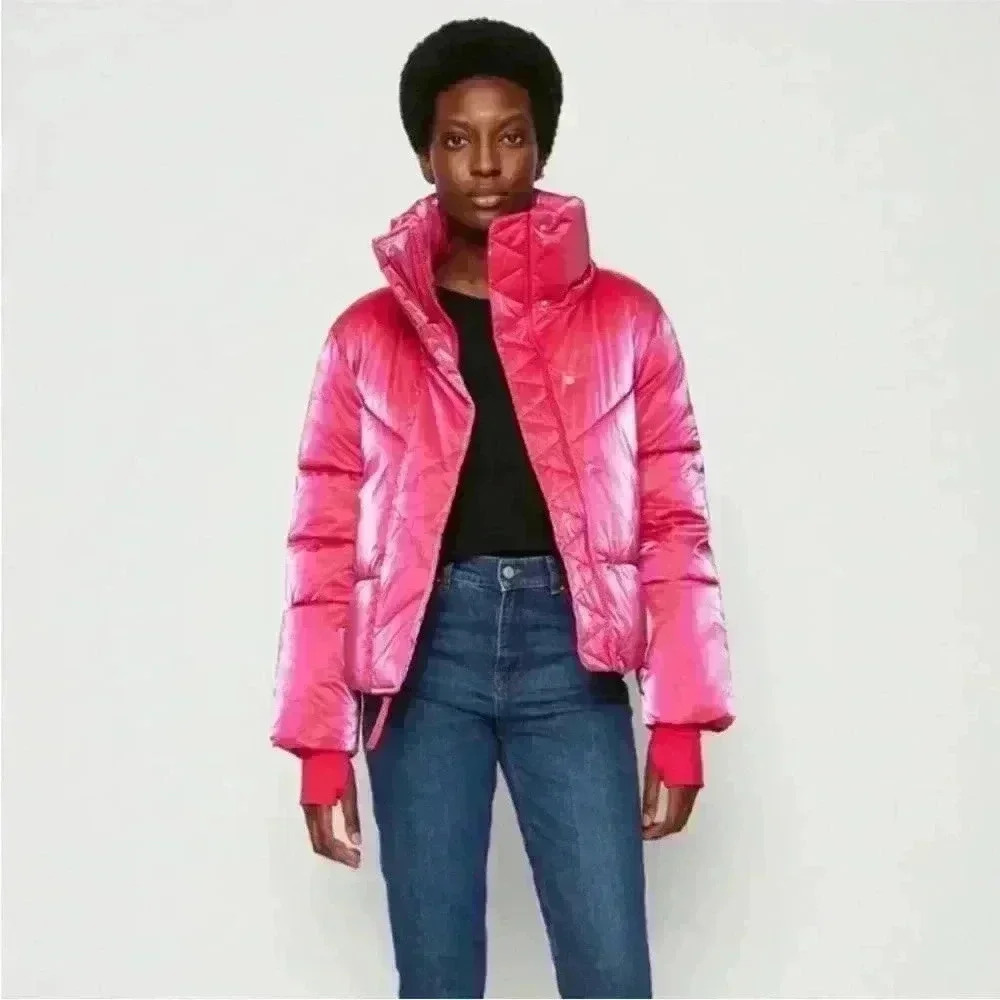 NWT HOT PINK GAP big  puff croped jacket